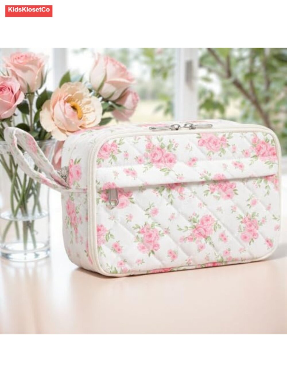 Large Quilted Pencil Pouch with Compartments, Cute Aesthetic Makeup Bag